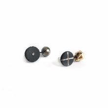 Įkelti vaizdą į galerijos peržiūros priemonę, Black porcelain assymmetric earrings &quot;Orbit and cross&quot;