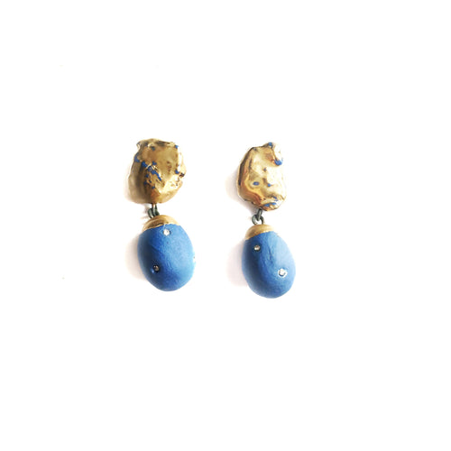 Blue porcelain symetric “COCOON” earrings