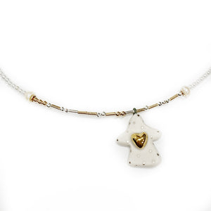 Necklace with a ceramic angel and morse code "PROTECT YOU"