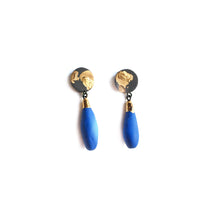 Įkelti vaizdą į galerijos peržiūros priemonę, Blue and black porcelain “DROPS” earrings