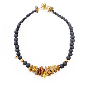 Amber and black porcelain necklace BALTIC