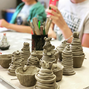Children birthday party with ceramics