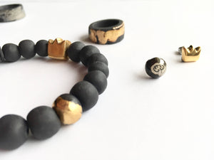 Queen bracelet, golden crown bracelet, ceramic bracelet, black porcelain bracelet, crown bracelet