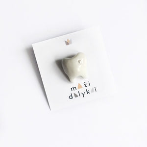 Porcelain TOOTH pin with a bright swarovski crystal