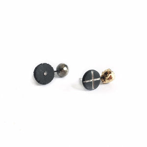 Black porcelain assymmetric earrings "Orbit and cross"