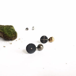Black porcelain assymmetric earrings "Orbit and cross"