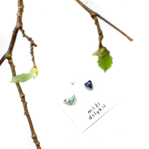 Ceramic mismatched stud earrings SKY BIRD AND ITS VIOLET LOVE