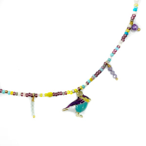 Colorful MYSTIC VIOLET BIRD necklace