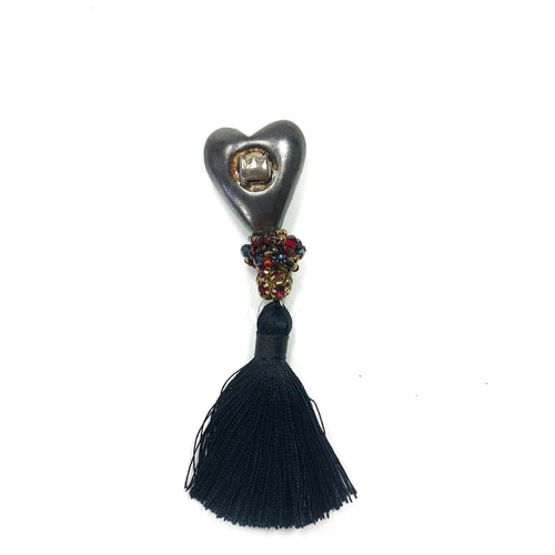 Ceramic HEART brooch with a fringe