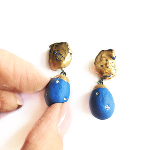 Blue porcelain symetric “COCOON” earrings