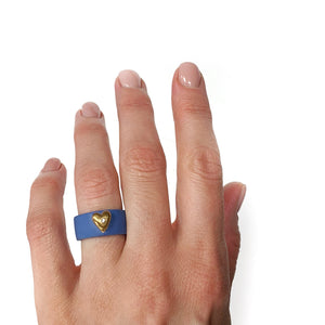 Blue porcelain ring with a golden heart