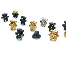 Įkelti vaizdą į galerijos peržiūros priemonę, Black porcelain bears earrings GOLDEN HUGS &amp; SILVER KISSES
