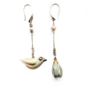 Ceramic earrings “Bird and its magnolia”