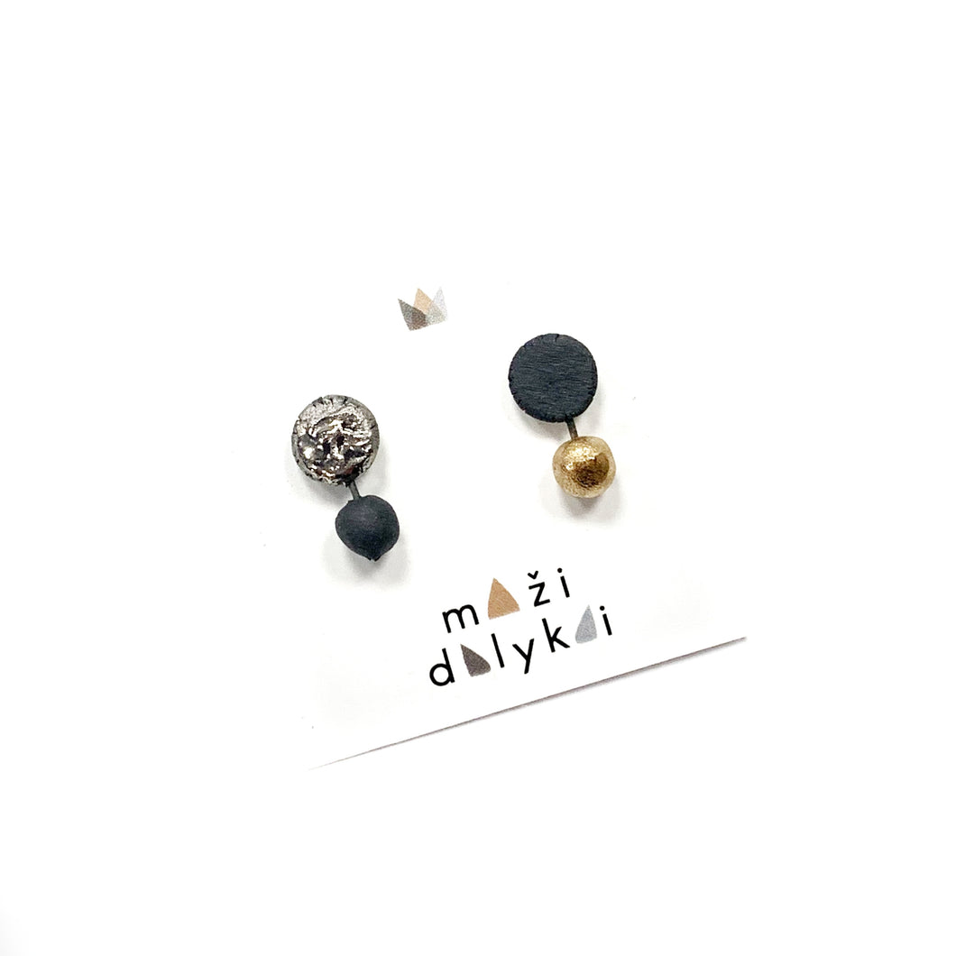 Black porcelain mismatched earrings DOTS AND CIRCLES