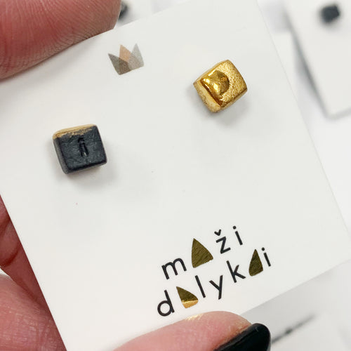Black porcelain cube earrings WHAT IS YOUR NAME? i