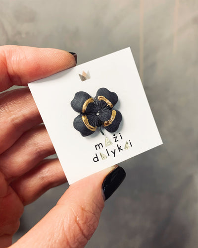 Black porcelain GOOD LUCK clover pin