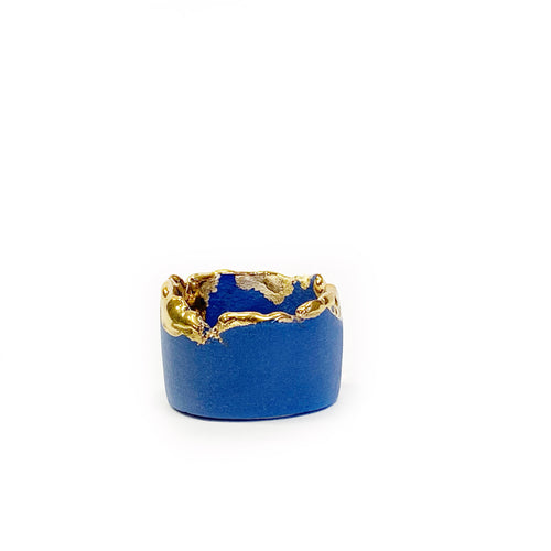 Mėlyno porceliano žiedas GOLDEN WAVE