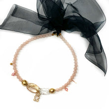 Įkelti vaizdą į galerijos peržiūros priemonę, PEACHY HUGS necklace with porcelain beads and black silk ribbon