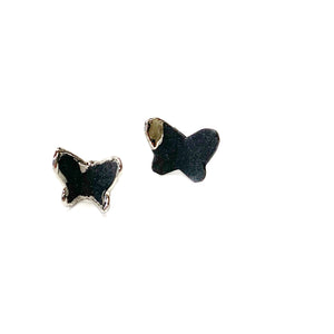 Black porcelain stud earrings BUTTERFLIES with platinum