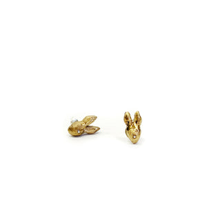 Black porcelain rabbit earrings "ALICE's GOLDEN FRIENDS"