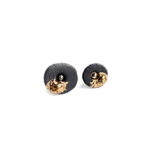 Black porcelain mismatched earrings, gold platinum plated