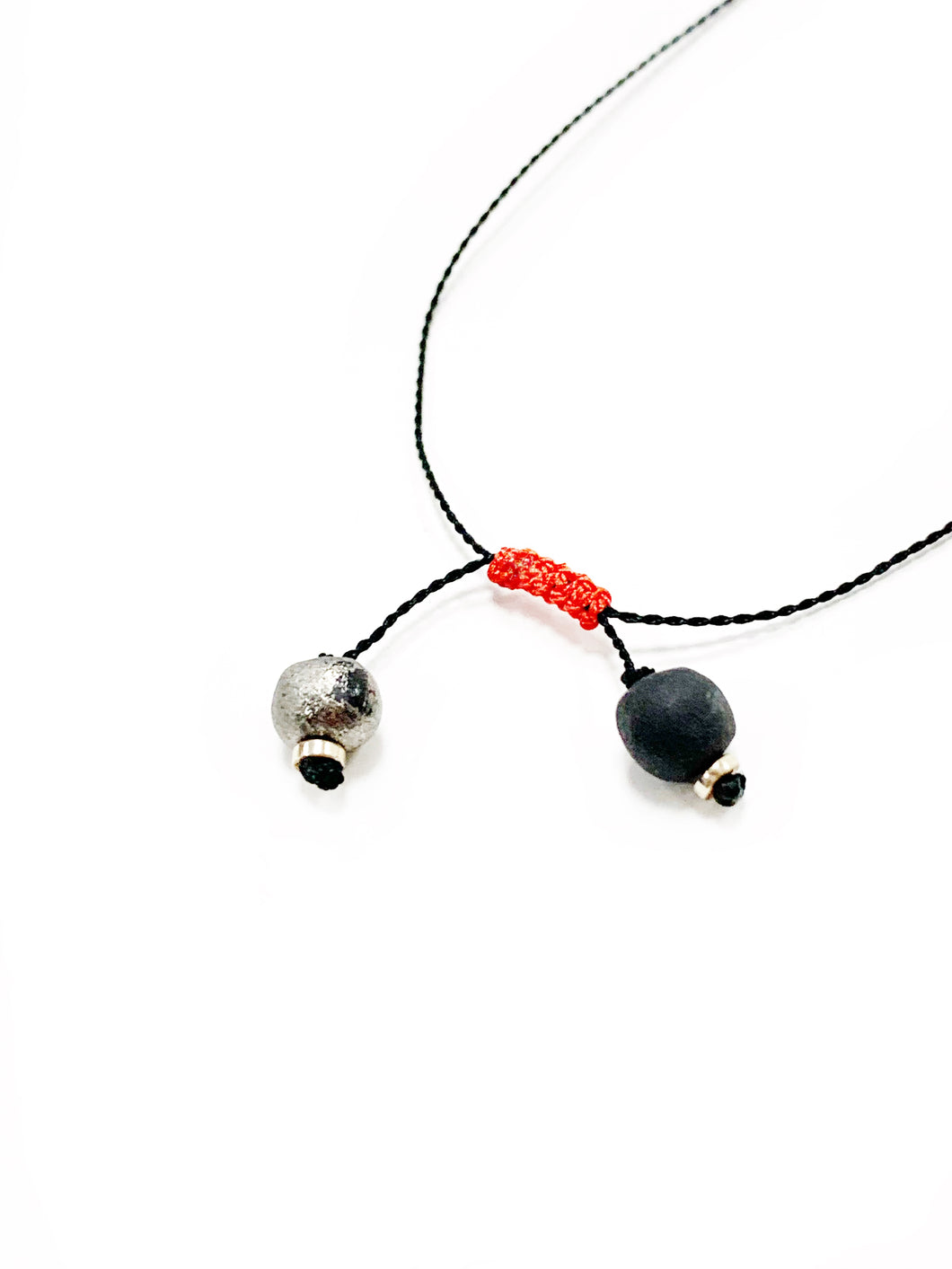 Black porcelain minimal style necklace GEMINI black and silver