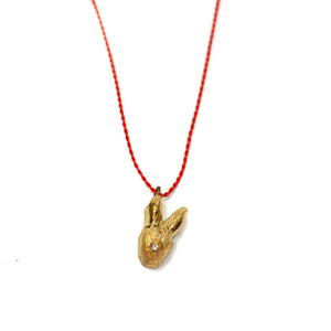 Black porcelain rabbit pendant not only for kids "PORTRAIT OF A BUNNY in gold"