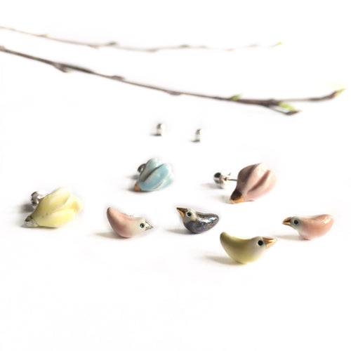 Ceramic mismatched earrings “Spring birds”