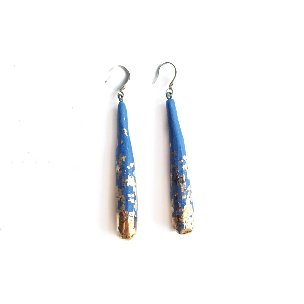 Magic wands blue porcelain earrings