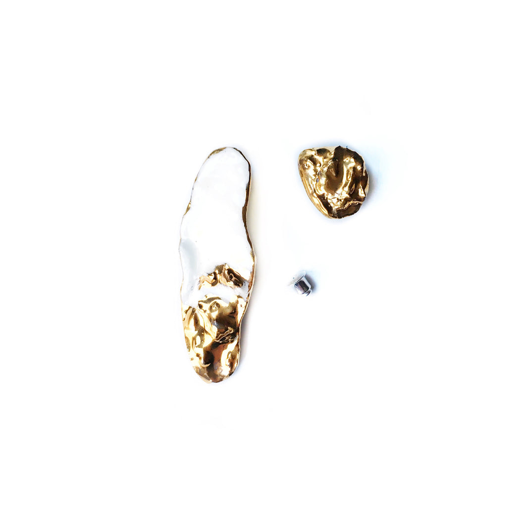 White porcelain earrings GOLDEN OSTREA EDULIS