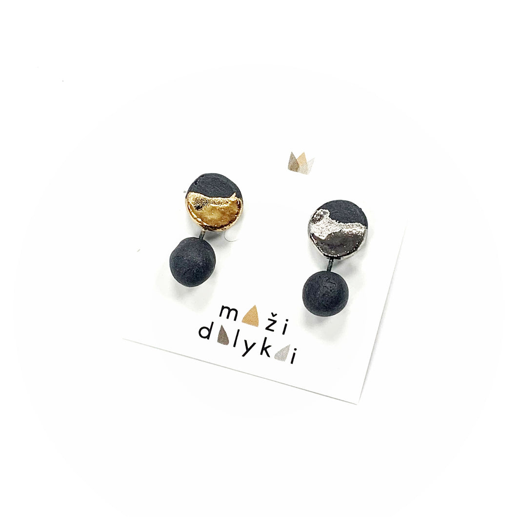 Black porcelain earrings DOTS AND CIRCLES
