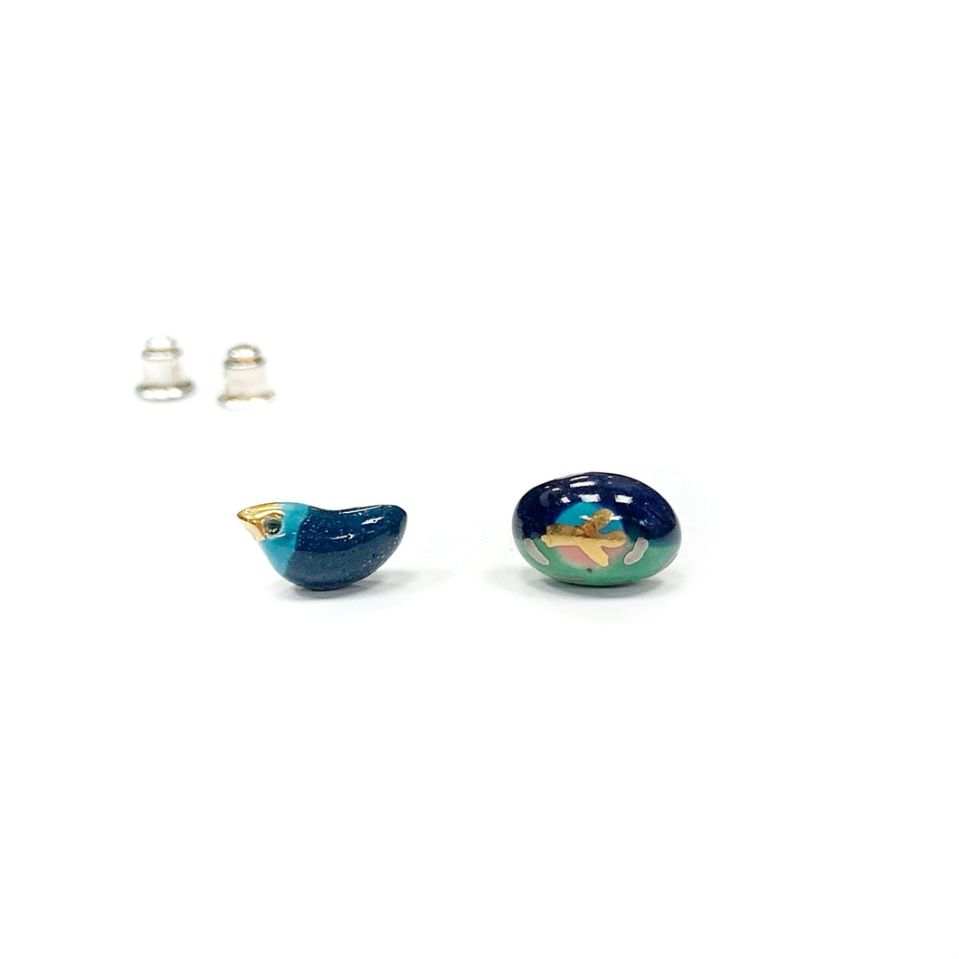 Ceramic mismatched earrings BIRD AND EGG