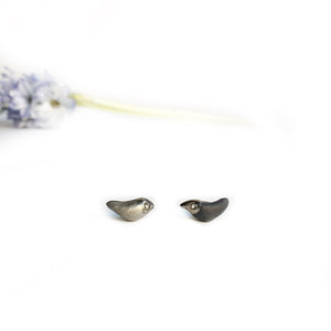 Black porcelain TWO BIRDS earrings