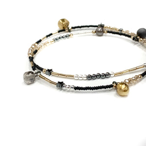 Necklace - bracelet with black porcelain pendants "GOLDEN CIRCLE"