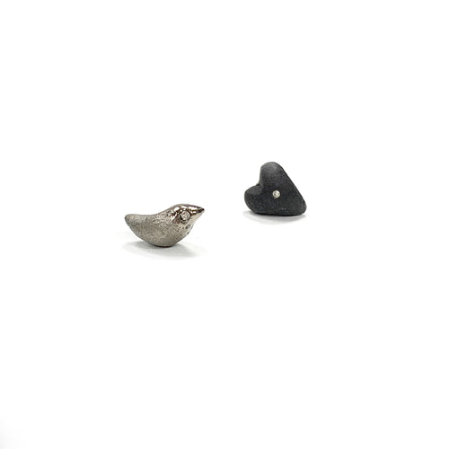 Black porcelain earrings SILVER BIRD AND ITS BLACK LIVE