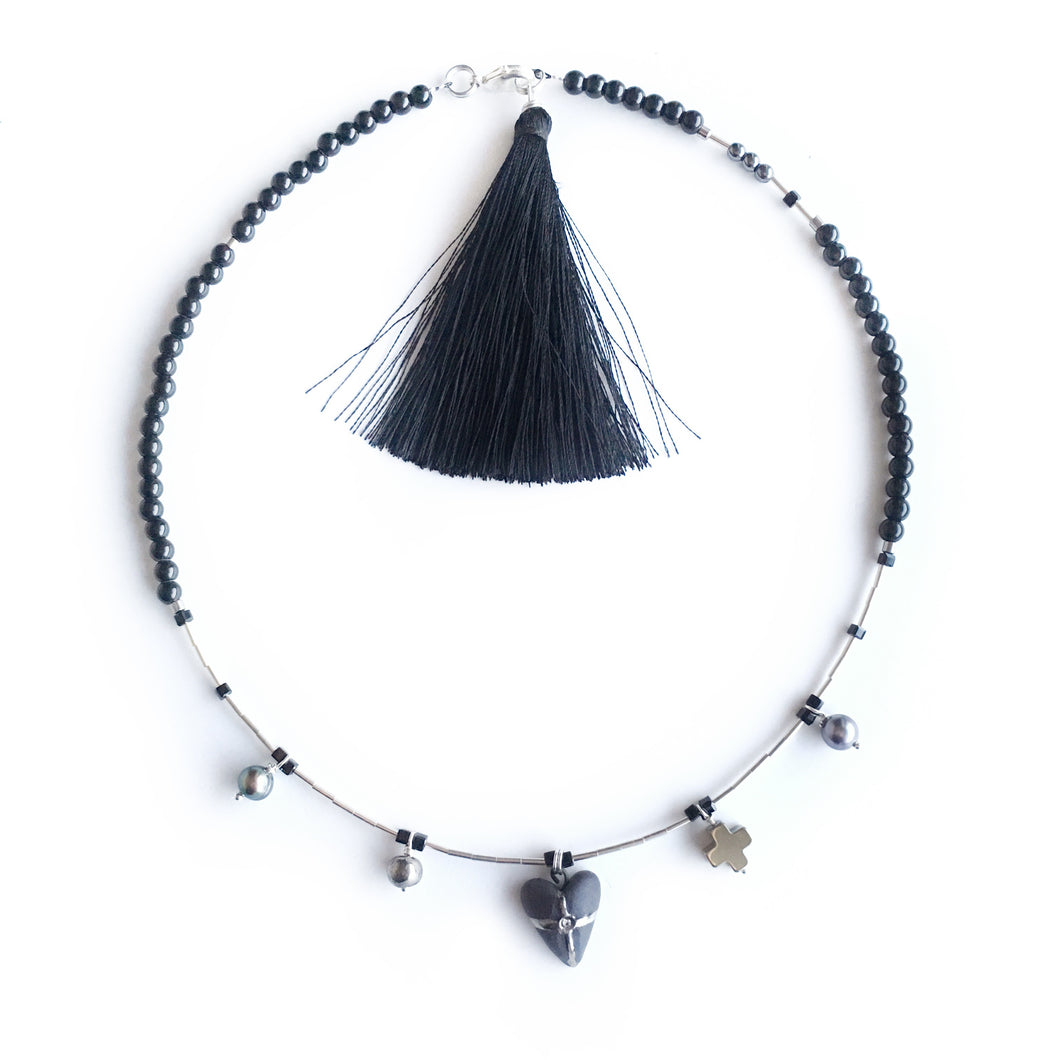 Black heart porcelain necklace