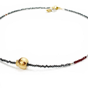Necklace with a black porcelain gold plated GARNET fruit