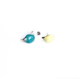 Ceramic MAGNOLIAS earrings (aqua and lemon)