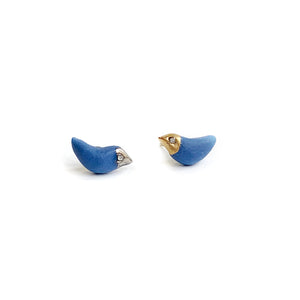 Blue porcelain birds earrings "Ultramarine pair"