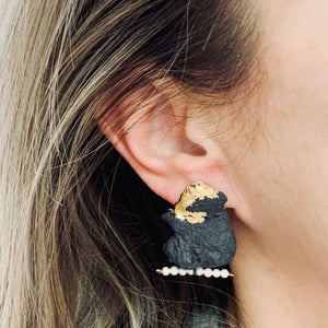 Black porcelain earrings MOUNTAINS AND PEARLS