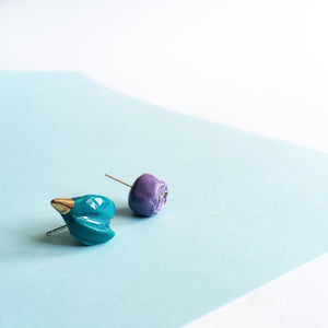 Ceramic FLORA earrings (aqua and violet)
