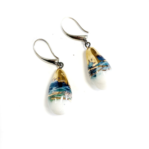 White porcelain elegant earrings AQUA DREAMS