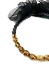 Įkelti vaizdą į galerijos peržiūros priemonę, Especially precious black porcelain necklace with silk ribbon