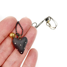 Įkelti vaizdą į galerijos peržiūros priemonę, Black porcelain heart pendant DOTTED VALENTINE 2 (gold midi)