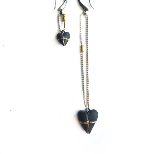 Black porcelain earrings TWO HEARTS