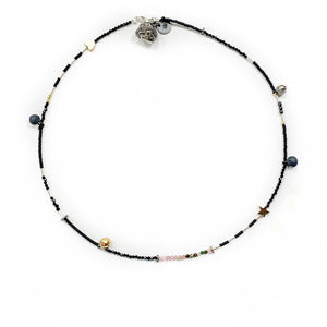 Minimalistic necklace - bracelet with black porcelain pendants