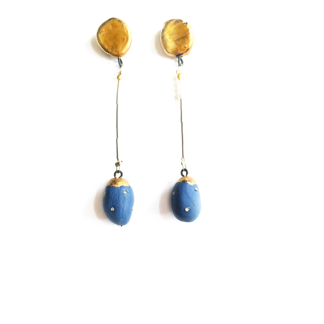 Blue porcelain long “Cocoon” earrings