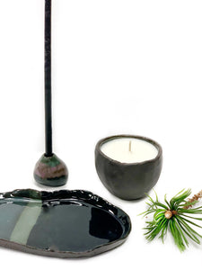 Dark ceramic candle holder for a thin candle FIG violet