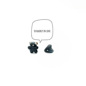 Black porcelain mismatched earrings "HUGS & KISSES. Blackly in love"