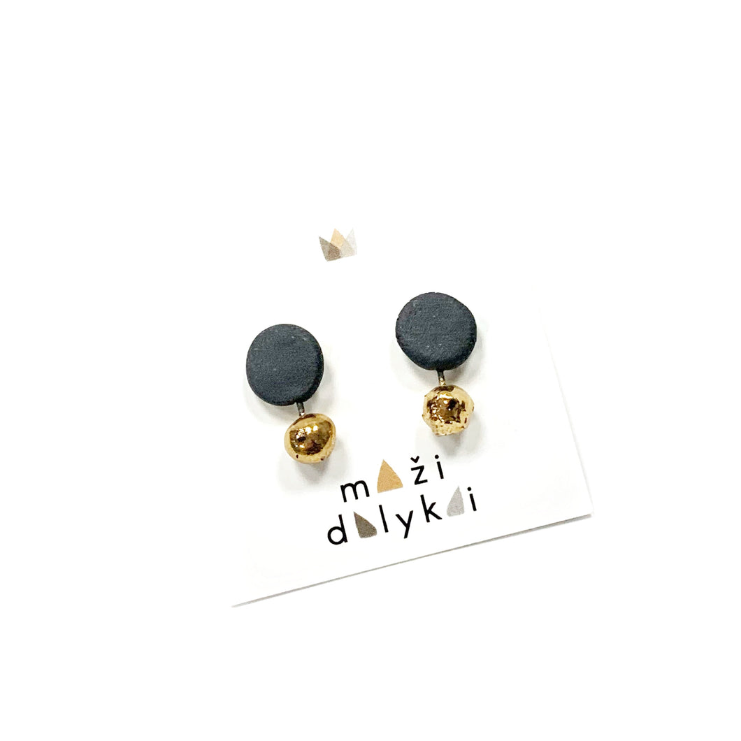 Black porcelain mismatched earrings DOTS AND CIRCLES